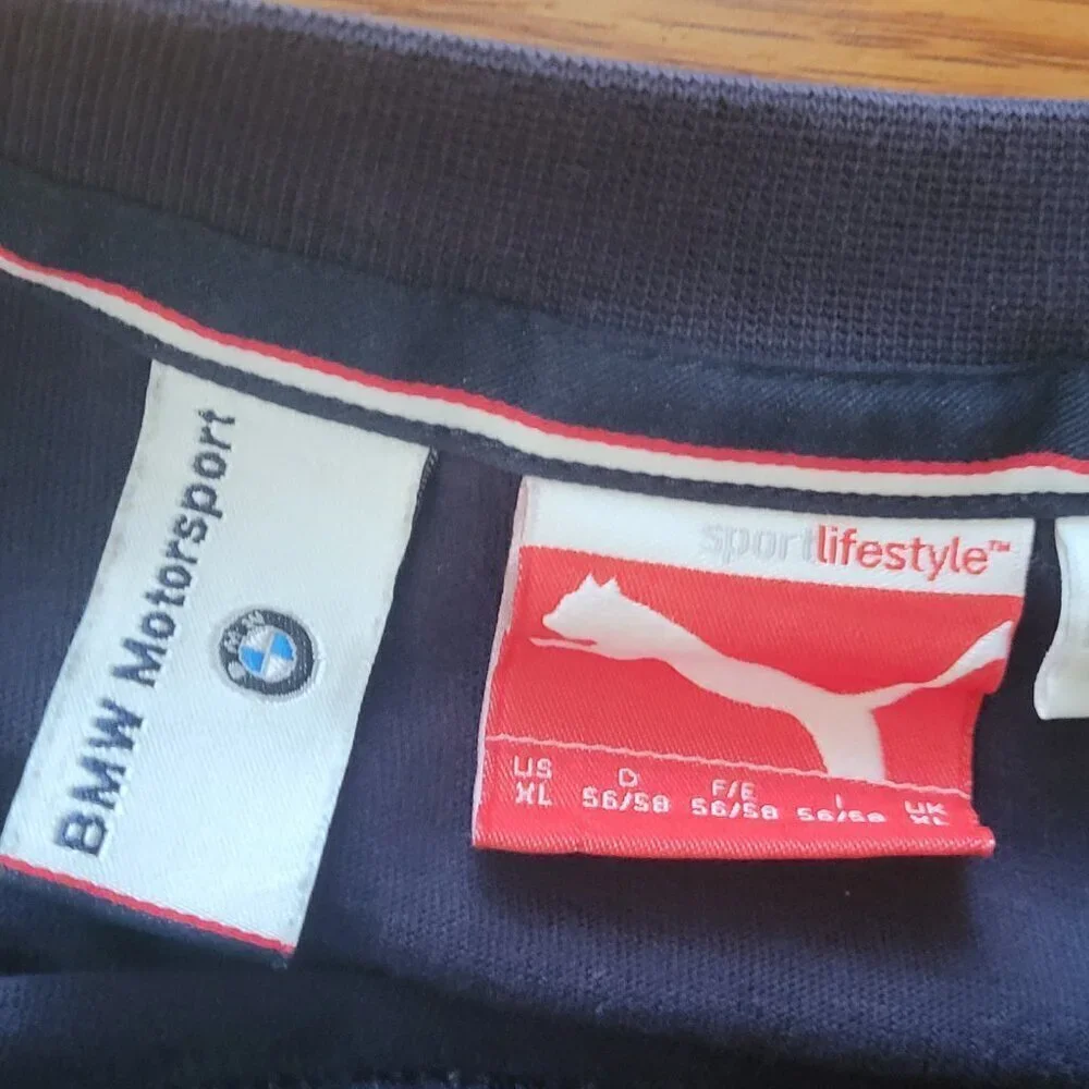 Puma BMW Motorsport T-Shirt Men's Size Large Navy Blue Stripes Crew Neck - Picture 9 of 14
